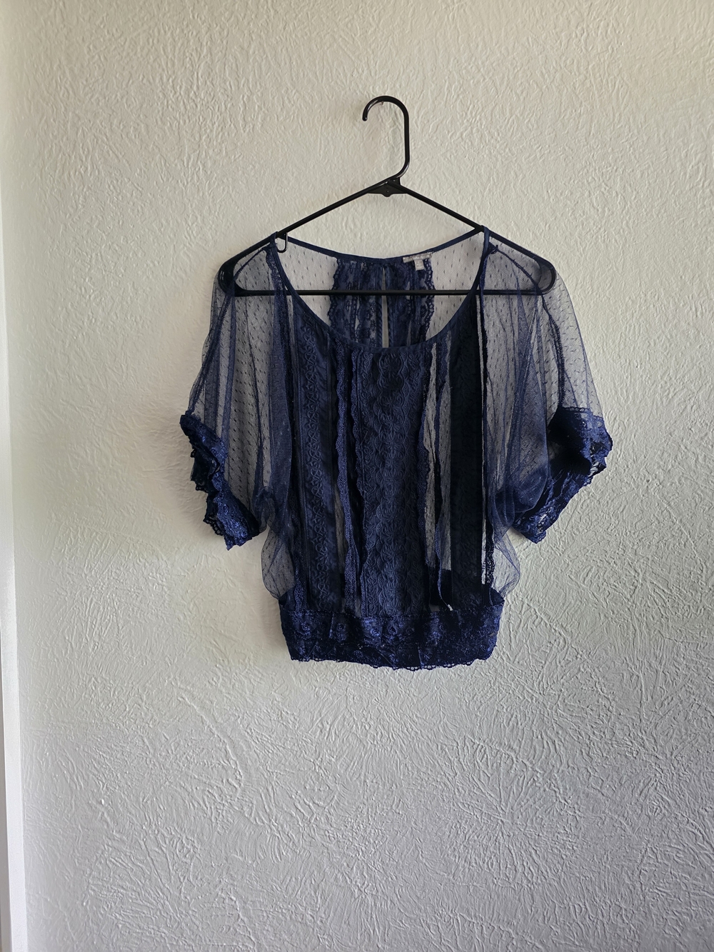 Charlotte Russe Navy Sheer Lace Batwing Top
